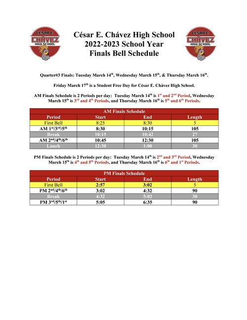 2022-2023 CCHS Finals Bell Schedule for Q3